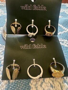 2 packs Wild Fable 3 Ring Set Gold & White Sun Moon Star Angel Wing Rings NWT